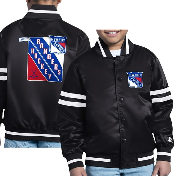 Youth Starter Gray New York Rangers Starter Printed Logo Satin Varsity Full-Snap Jacket