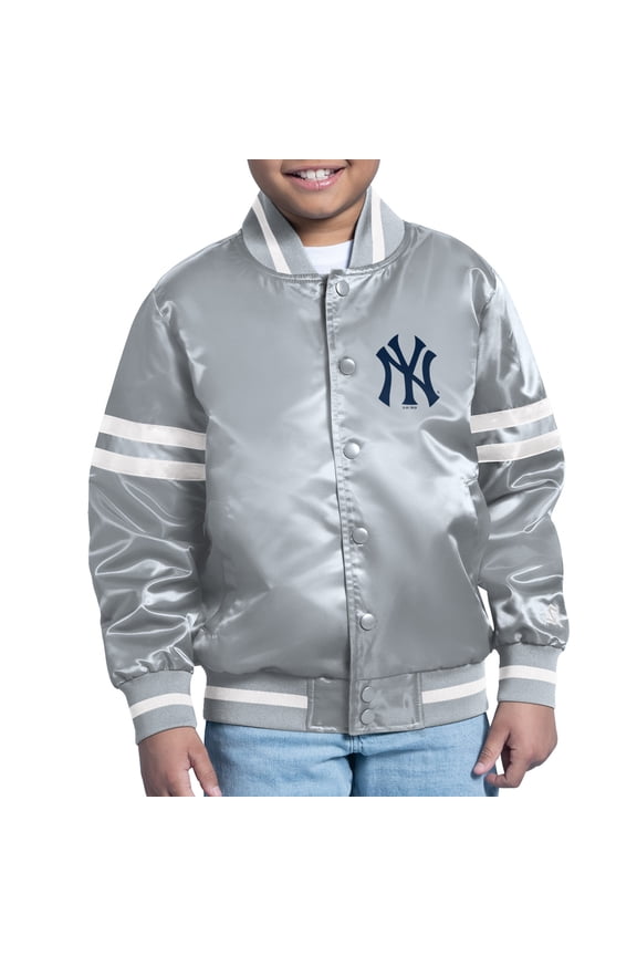 Youth Starter  Gray New York Yankees Team Logo Full-Snap Satin Varsity Jacket