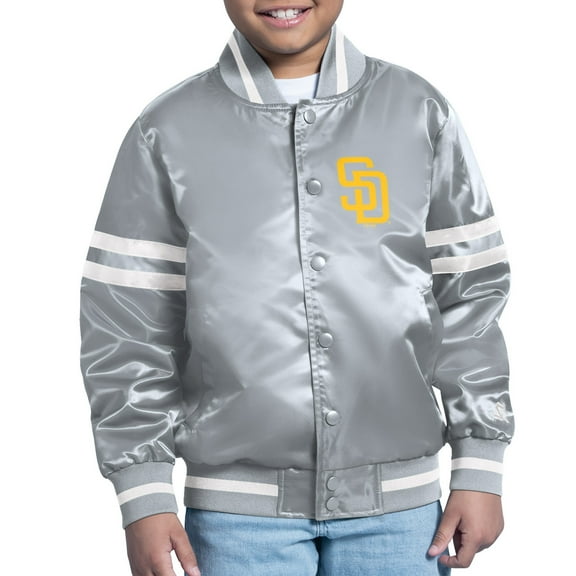 Youth Starter  Gray San Diego Padres Team Logo Full-Snap Satin Varsity Jacket