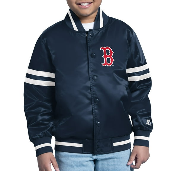 Youth Starter  Navy Boston Red Sox Team Logo Full-Snap Satin Varsity Jacket