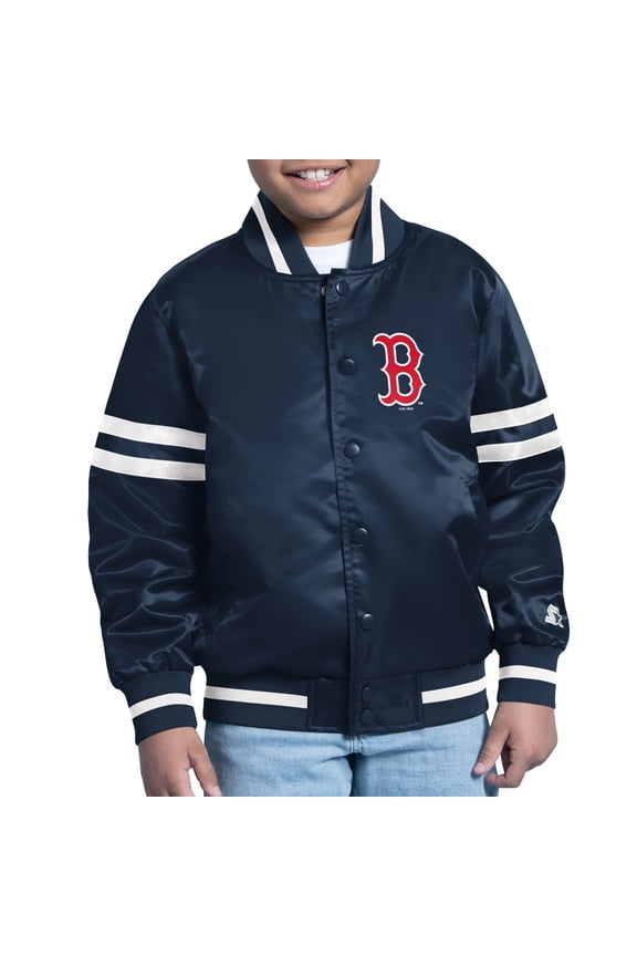 Youth Starter Navy Boston Red Sox Team Logo Full-Snap Satin Varsity Jacket