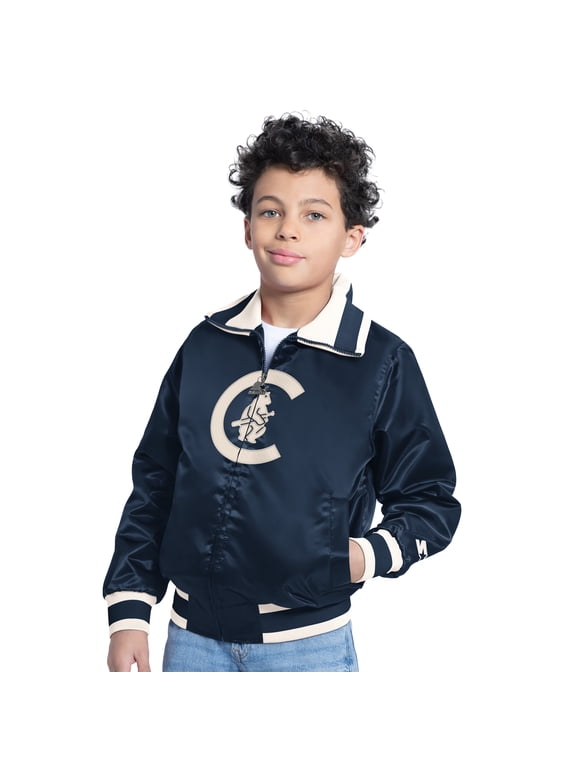 Youth Starter Navy Chicago Cubs The Captain Jr. Cooperstown Collection Full-Zip Varsity Jacket