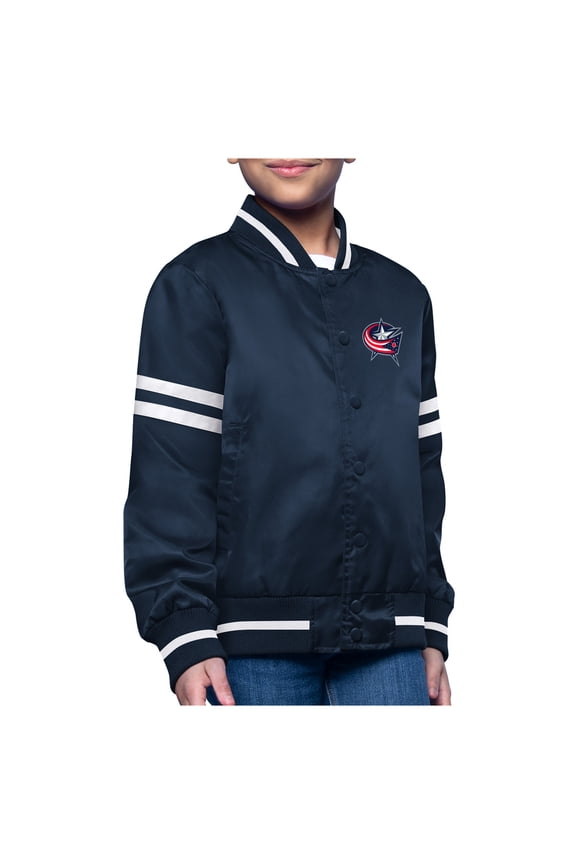 Youth-Starter Navy Columbus Blue Jackets Printed Logo Satin Varsity Full-Snap Jacket