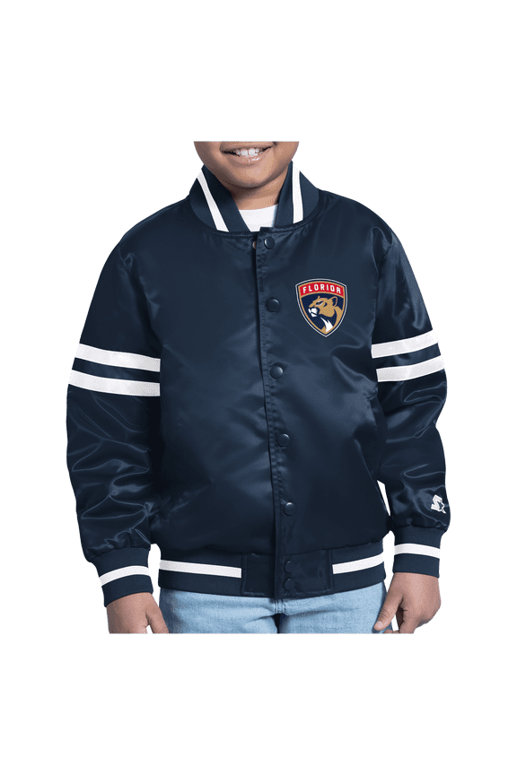 Youth Starter Navy Florida Panthers Starter Printed Logo Satin Varsity Full-Snap Jacket