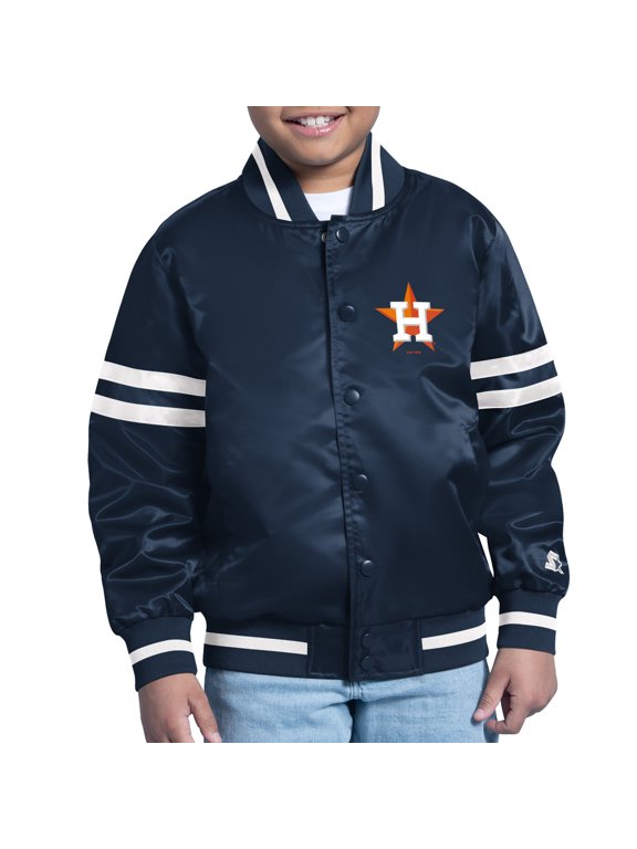 Youth Starter Navy Houston Astros Team Logo Full-Snap Satin Varsity Jacket
