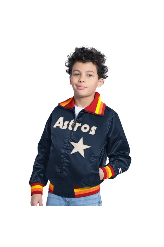 Youth Starter Navy Houston Astros The Captain Jr. Cooperstown Collection Full-Zip Varsity Jacket