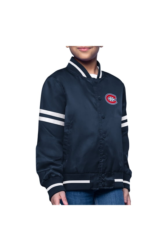 Youth-Starter Navy Montreal Canadiens Printed Logo Satin Varsity Full-Snap Jacket