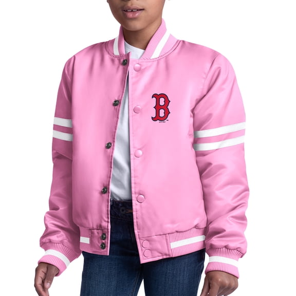 Youth Starter  Pink Boston Red Sox Team Logo Full-Snap Satin Varsity Jacket