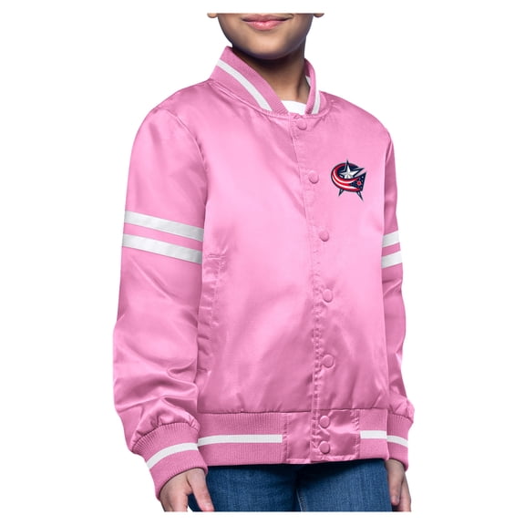 Youth-Starter Pink Columbus Blue Jackets Printed Logo Satin Varsity Full-Snap Jacket