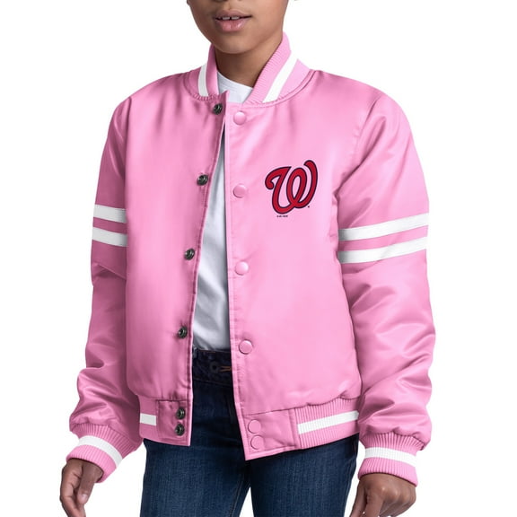 Youth Starter  Pink Washington Nationals Team Logo Full-Snap Satin Varsity Jacket