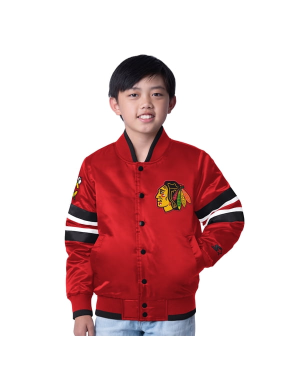 Youth Starter Red/Black Chicago Blackhawks Scout 1 Full-Snap Varsity Jacket
