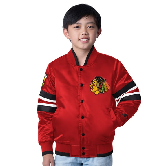 Youth Starter Red/Black Chicago Blackhawks Scout 1 Full-Snap Varsity Jacket