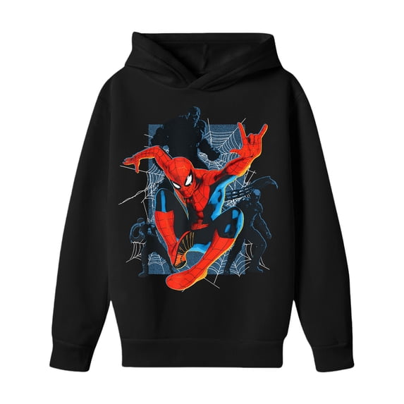 Youth Superhero Team Graphic Hoodie, Long Sleeve Pullover Fleece Costume Outwear for Holiday Gift and Party, Black, 100
