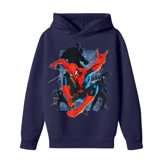 Youth Superhero Team Graphic Hoodie, Long Sleeve Pullover Fleece Costume Outwear for Holiday Gift and Party, Navy, 160