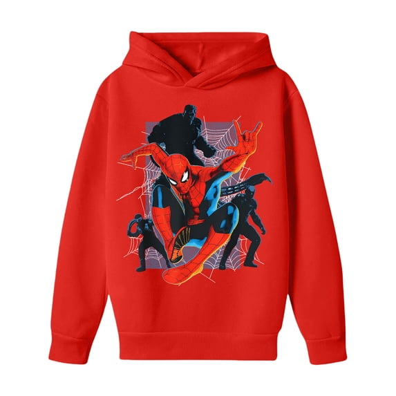 Youth Superhero Team Graphic Hoodie, Long Sleeve Pullover Fleece Costume Outwear for Holiday Gift and Party, Red, 150
