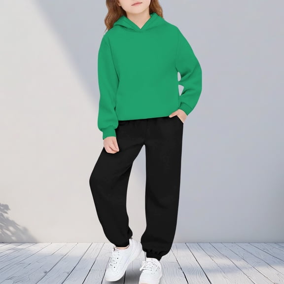 Youth Sweatsuits 2 Piece Set Casual Winter Long Sleeve Hoodie Loose Jogger Sweatpants Boys Girls Fall Fashion Lounge Lightweight Comfy Cute Matching Tracksuit Pockets