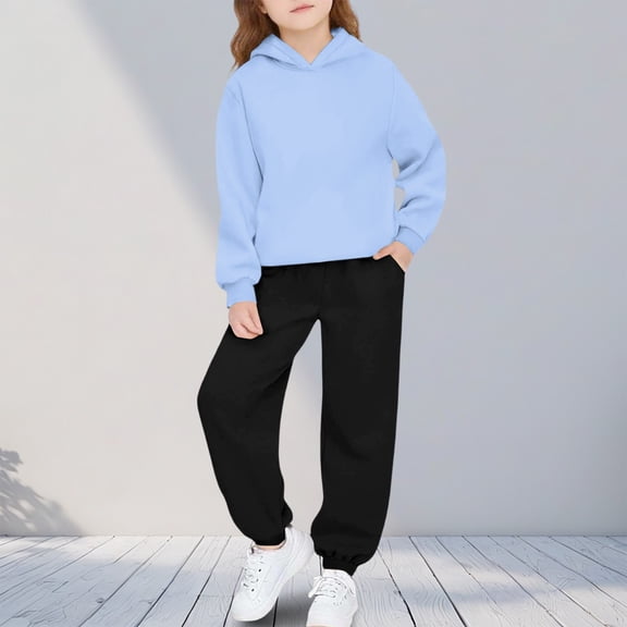 Youth Sweatsuits 2 Piece Set Casual Winter Long Sleeve Hoodie Loose Jogger Sweatpants Boys Girls Fall Fashion Lounge Lightweight Comfy Cute Matching Tracksuit Pockets