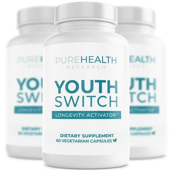 Youth Switch - Disrupt & Reverse Aging in The Cellular Level - Anti Aging Supplement & Longevity Activator, Stimulates Rejuvenated Cell Growth, Ashwagandha, Cat's Claw Extract, Astragalus, 3 Bottles
