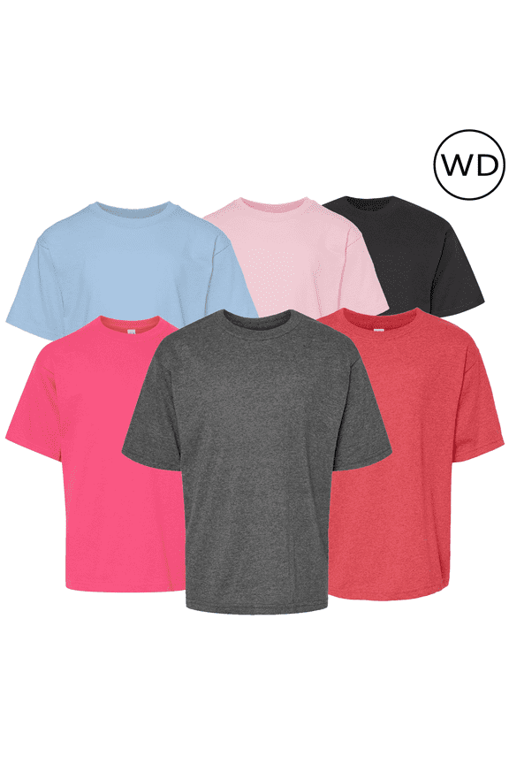 Youth T-Shirt for Unisex, 100% Preshrunk Cotton, Crewneck Gold Soft Touch Tees, Mix Colors, 6 Pack, XS