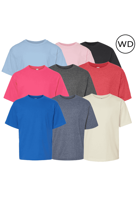 Youth T-Shirt for Unisex, 100% Preshrunk Cotton, Crewneck Gold Soft Touch Tees, Mix Colors, 9 Pack, XS