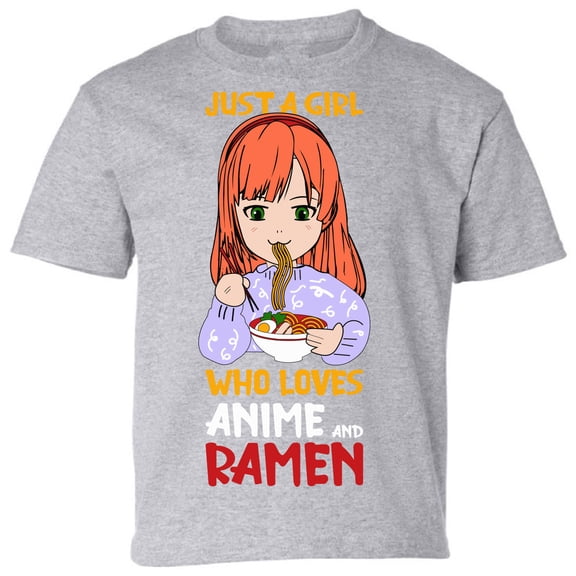 Youth T-shirt Just A Girl Who Loves Anime And Ramen Kids Tees - XS S M L XL - Anime Clothes Short Sleeve Boys Girls Graphic Tee