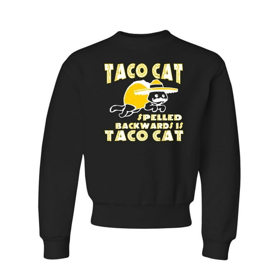 Youth Taco Cat Spelled Backwards Is Taco Cat Funny Crewneck Sweatshirt