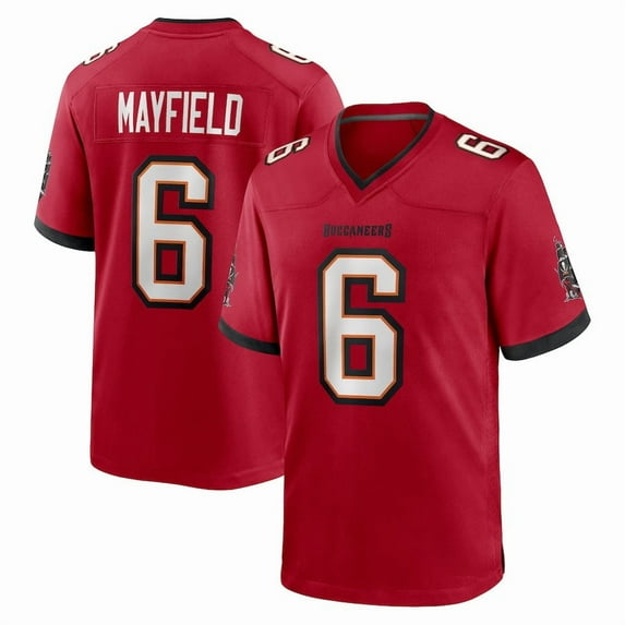 Youth Tampa Bay Mayfield 6 Red Stitched T-Shirts Sports Player Game Top, Small