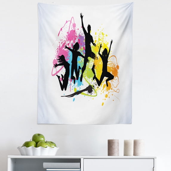 Youth Tapestry, Jumping People Set Against Elements Teenagers Having Fun Energy Activity, Fabric Wall Hanging Decor for Bedroom Living Room Dorm, 5 Sizes, Multicolor, by Ambesonne