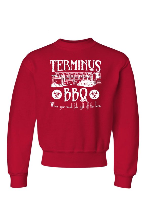 Youth Terminus BBQ Funny Zombie Apocalypse Crewneck Sweatshirt