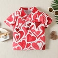 thumbnail image 1 of Youth Thermal Holiday Novelty Button Down Shirts Toddler Boys Girls Valentine's Day Short Sleeve Heart Prints Kids Tops T Shirt with Pocket (12-18 Months, Red), 1 of 6