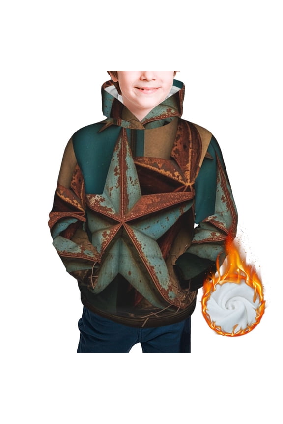 Youth Thickened Hoodies Sweashirts Kids Warm Hooded Sweatshirt, Rusty Stars Country Primitive Rustic Vintage