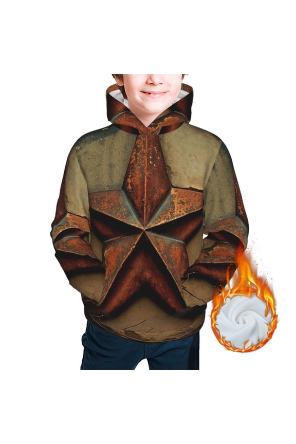 Youth Thickened Hoodies Sweashirts Kids Warm Hooded Sweatshirt, Rusty Stars Primitive Country Rustic Vintage