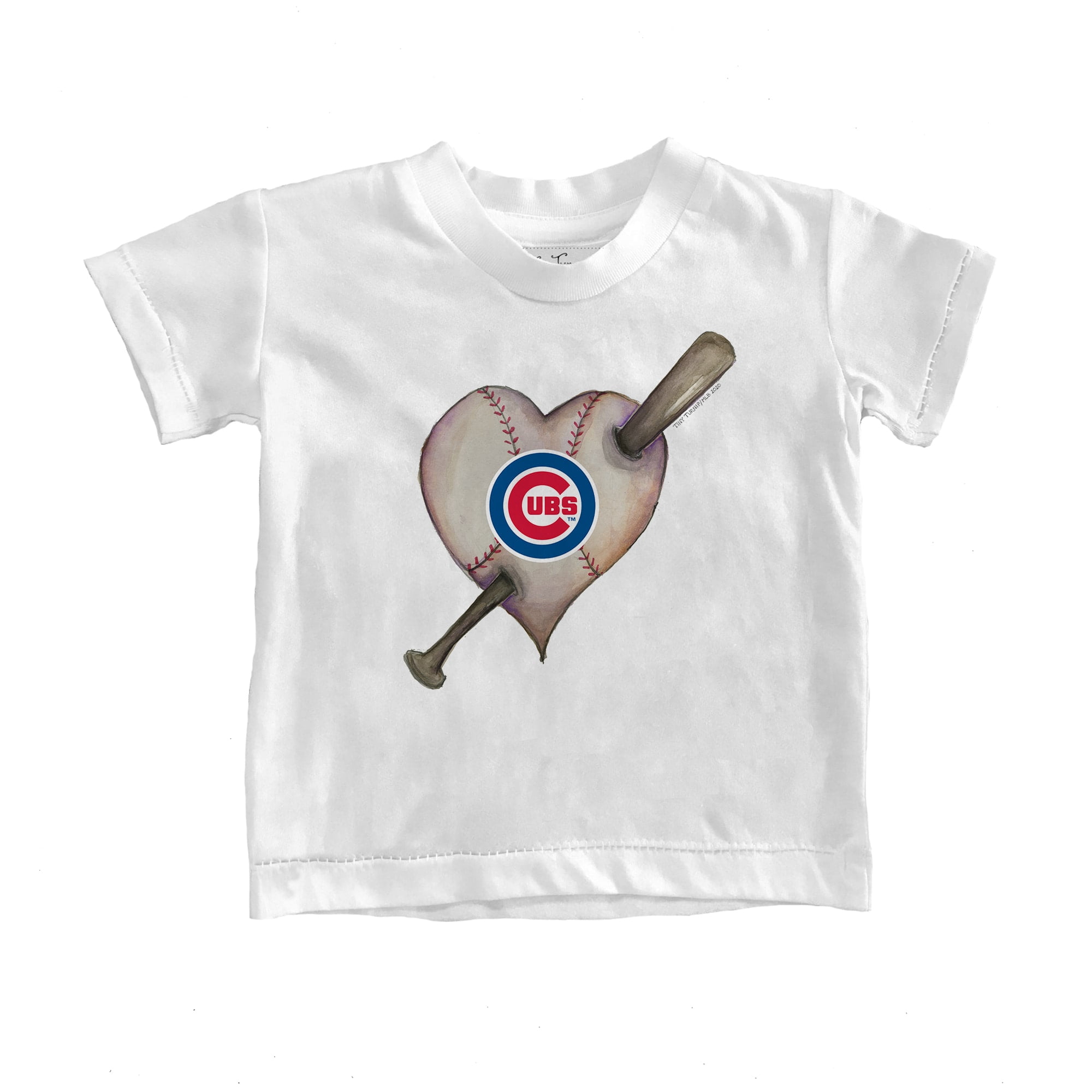 Youth Tiny Turnip White Chicago Cubs Heart Bat T-Shirt