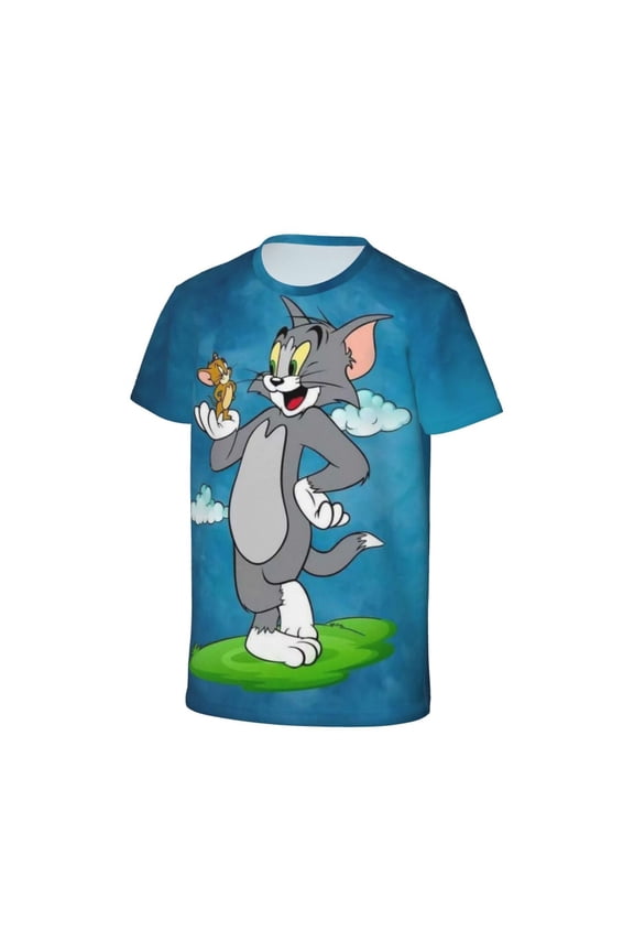 Youth Tom Cat Jery T Shirts Short Sleeve Kids Summer Tee Shirts For Boys Girls