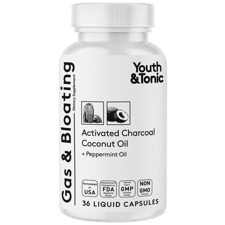 Youth & Tonic Tonic Activated Charcoal Capsules for Digestive Health and Detoxification, 36 Count