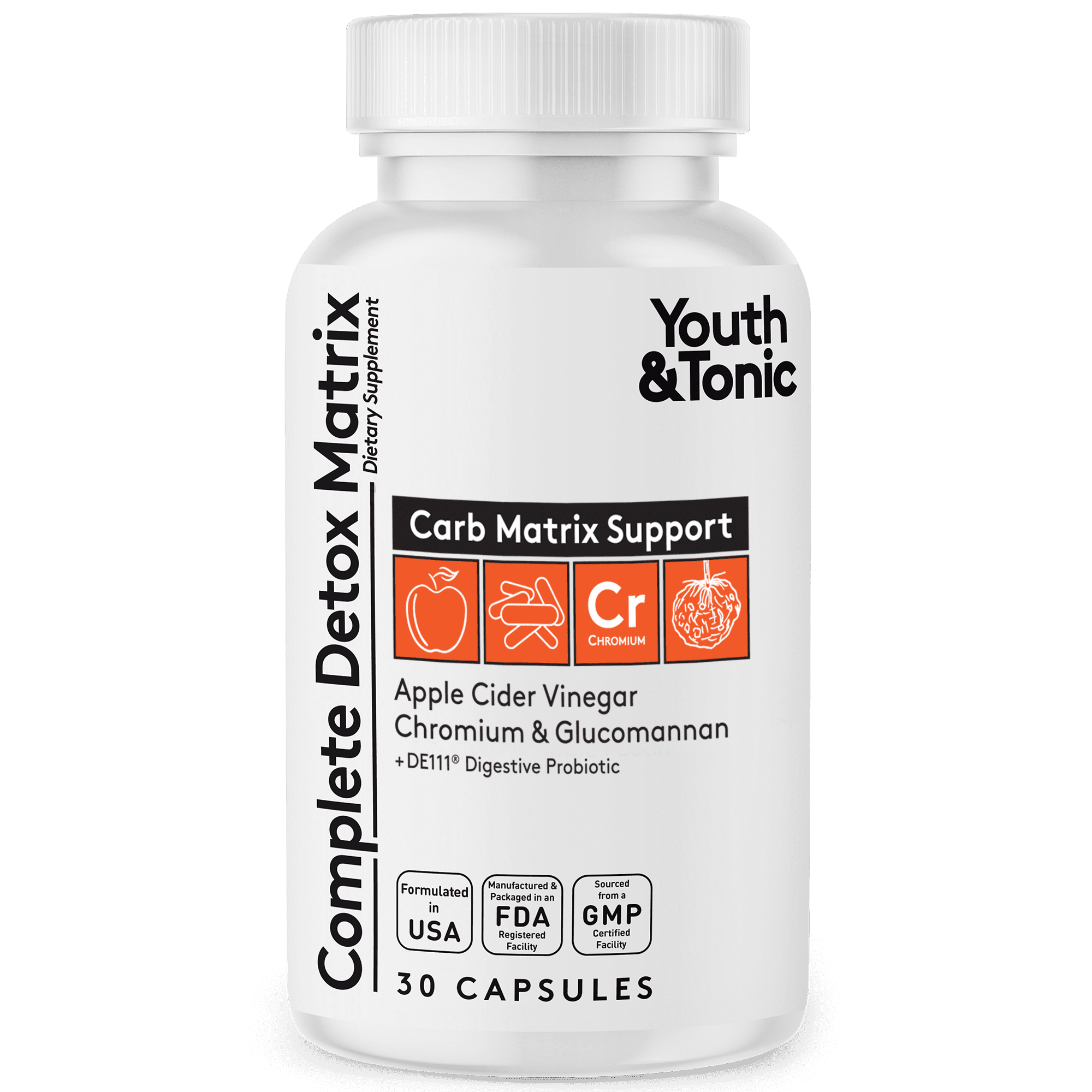 Youth & Tonic Detox Weight Loss Supplement with Apple Cider Vinegar, Probiotic and Glucomannan