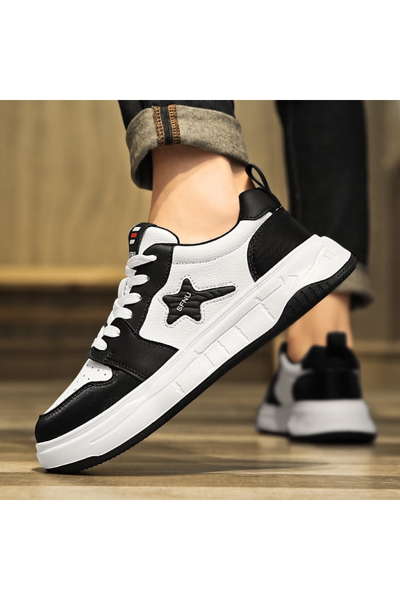 Youth Trendy Thick-Soled Casual Sneakers | Faux Upper, Rubber Sole, Fabric Insole, Lace-Up Closure, Round Toe, Suitable for Spring/Fall