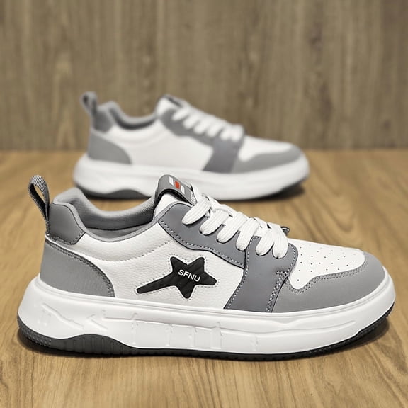 Youth Trendy Thick-Soled Casual Sneakers | Faux Upper, Rubber Sole, Fabric Insole, Lace-Up Closure, Round Toe, Suitable for Spring/Fall