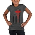 thumbnail image 1 of Youth USA Flag Red Premium Ringspun Tee Support Our Heroes EMT Nurses (Charcoal, Small), 1 of 2