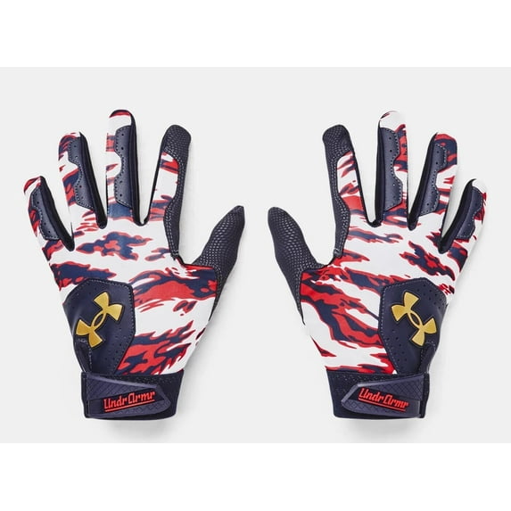 Youth Under Armour UA Clean Up Culture Baseball Batting Gloves 1378763-410 Midnight Navy/Metallic Gold