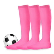 Youth Unisex Soccer Baseball Softball Team Sports Cushion Acrylic Socks 3 Pair Hot Pink