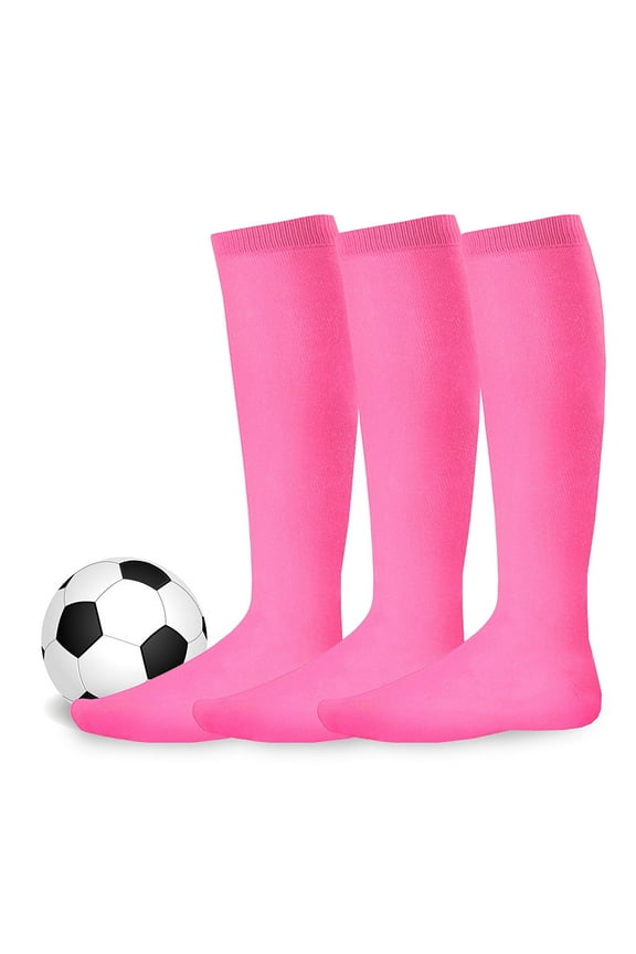Youth Unisex Soccer Baseball Softball Team Sports Cushion Acrylic Socks 3 Pair Hot Pink