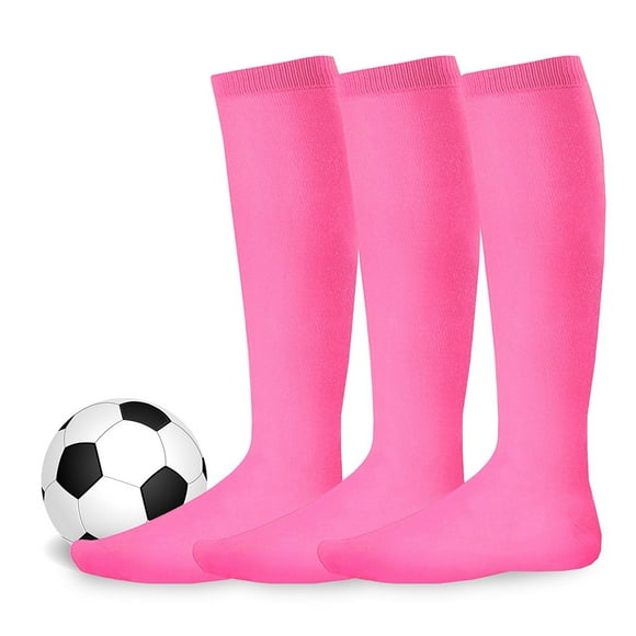 Youth Unisex Soccer Baseball Softball Team Sports Cushion Acrylic Socks 3 Pair Hot Pink