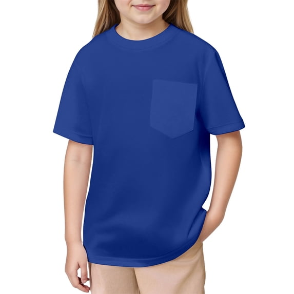 Youth Unisex Solid Mesh Pocket Tees, Lightweight Short Sleeve Casual Shirts for Toddlers, Boys & Girls