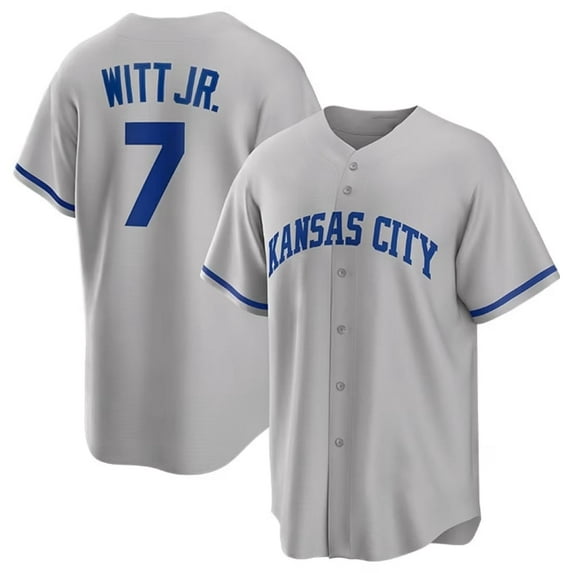 Youth V-Neck Tops Kansas City Witt Jr. 7 Gray Stitched T-shirts Player Sport Fans Gift,–Small