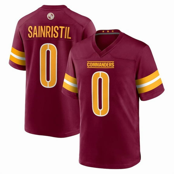 Youth Washington Sainristil 0 Red Stitched T-Shirts Sports Player Game Top, Large