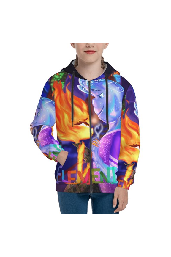 Youth Water Fire Element-a Zip Up Graphic Hoodie with Pockets Comfort Long Sleeve Soft Hoodies