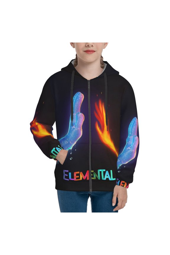 Youth Water Fire Element-a Zip Up Graphic Hoodie with Pockets Comfort Long Sleeve Soft Hoodies