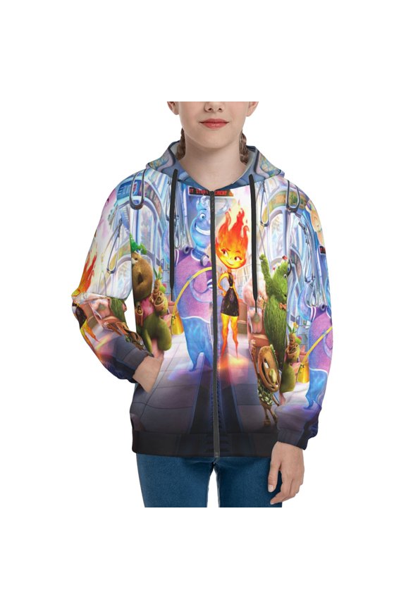 Youth Water Fire Element-a Zip Up Graphic Hoodie with Pockets Comfort Long Sleeve Soft Hoodies