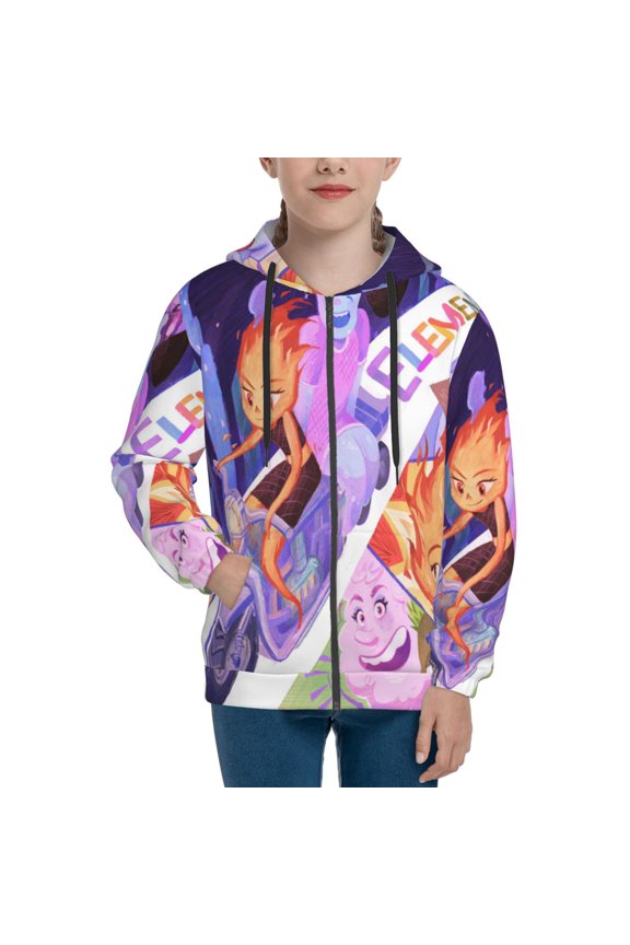 Youth Water Fire Element-a Zip Up Graphic Hoodie with Pockets Comfort Long Sleeve Soft Hoodies